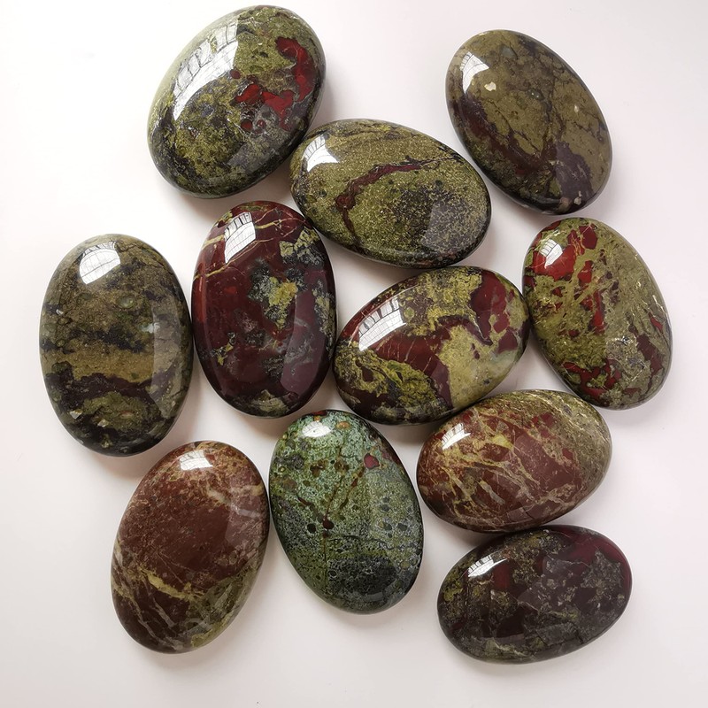 Lovionus89 Dragon Bloodstone Worry Stones, Natural Oval Palm Tree Bag