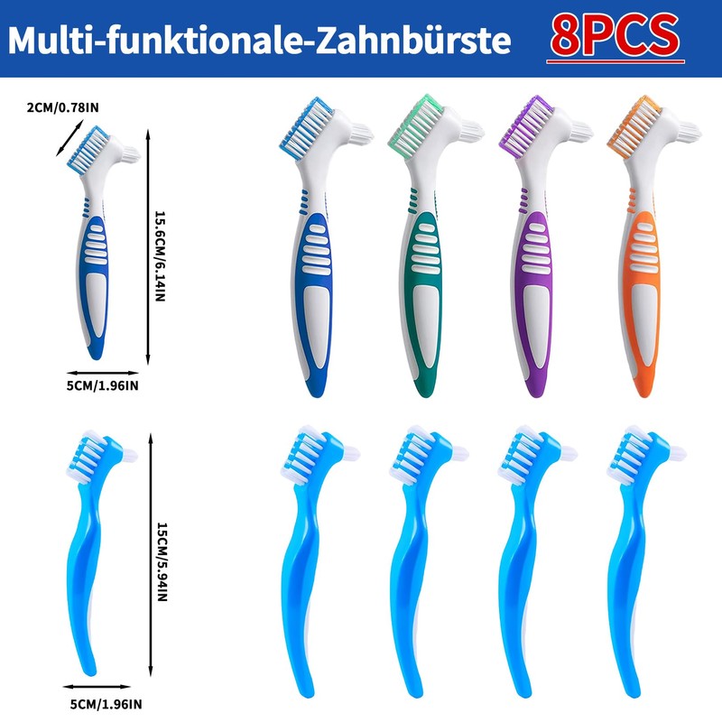Pack of 8 Denture Brushes, Double Head Cleaning Brushes for