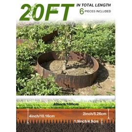 Heybeaut Landscape Edging Border, 40" L x 4" H 6Pack(20FT Total Rusted Corten Steel Garden Edging with Spikes, Sturdy Elegant Metal Lawn Broder for Flower Beds, Pathways, Paver Edges and Yard