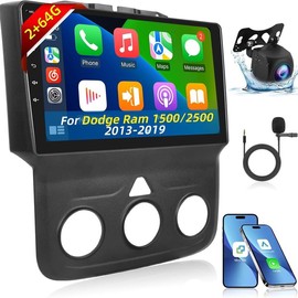 9 Inch Android Radio for【Dodge Ram Manual AC 2013 2014 2015 2016 2017 2018 2019】Android 13 Touch Screen Stereo, Carplay/Android Auto/HiFi Audio/SWC - Color: 4+64Car radio+Microphone+HD Camera