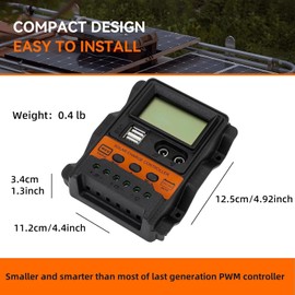 Solar Charge Controller 20 A PWM Car Parameter 12 V 24 V Solar Charge Controller with Adjustable LCD Display Dual USB Output the Maximum Current/Voltage Fo 5 V/2.5 A