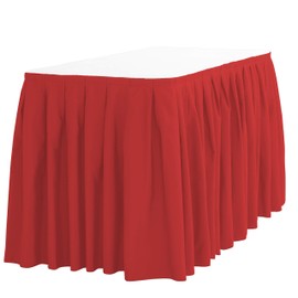 LTC LINENS Table Skirt for 8 ft Rectangle Table-21 Feet Red Table Skirting Polyester Fabric-Wrinkle Resistant Pleated Banquet Tablecloth for Wedding