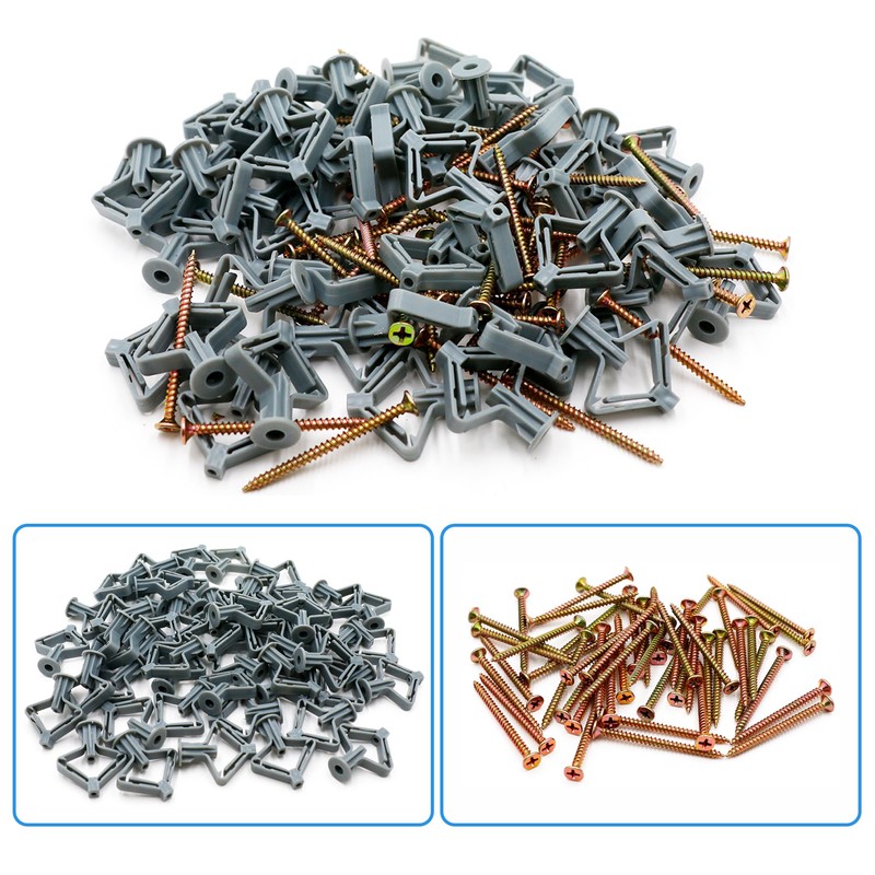 Pack of 50 Plasterboard Dowels with Screws, Cavity Dowels Butterfly,