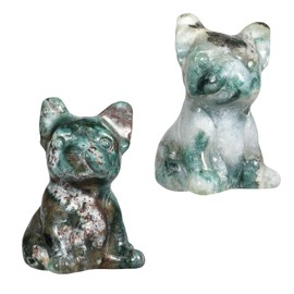 moonsix Pack of 2 Craved Crystal Dog Pocket Stone Guardian Animal Puppy Statue for Garden Home Office Decor, Moss Agate