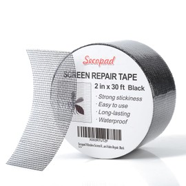 Secopad Black Window Screen Repair Tape, 2 in X 30 FT (360IN) Screen Rrepair Kit for Windows or Doors, Strong Adhesive Screen Patch Fiberglass Screen Tape Mesh Repair