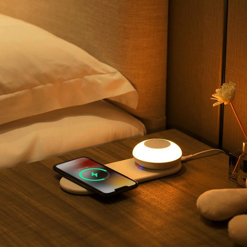 Link2Home Fast 10W Wireless Charging Station with Portable Rechargeable Light,