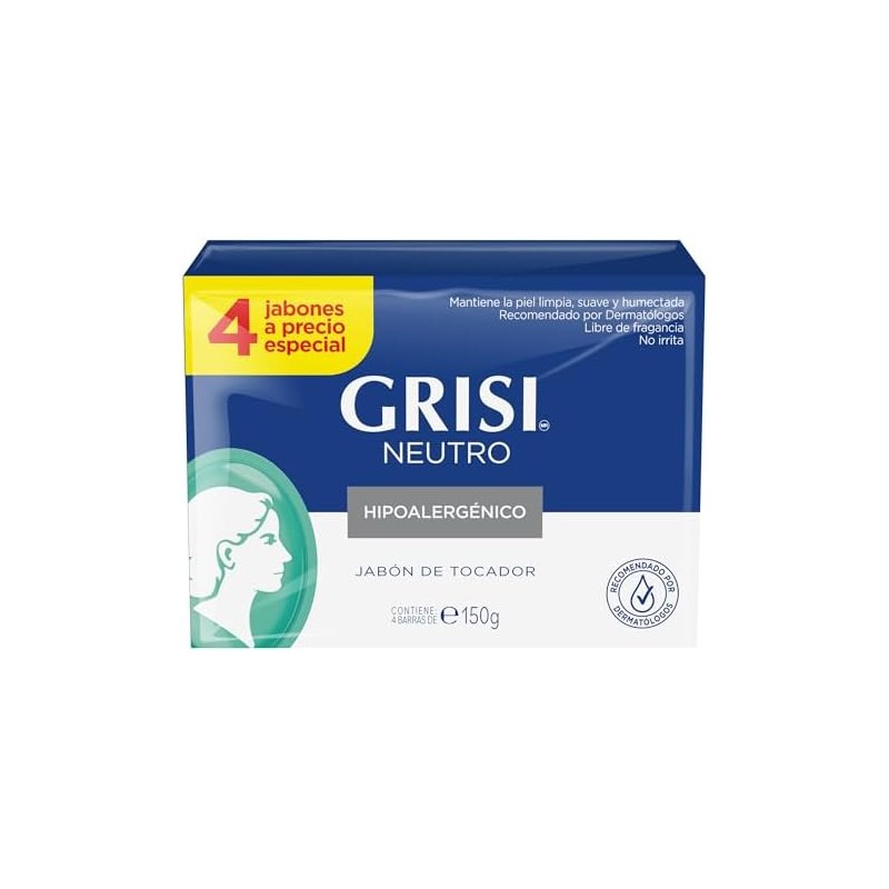 GRISI, Cuadripack Jabón Neutro Limpia y suaviza la piel Pack