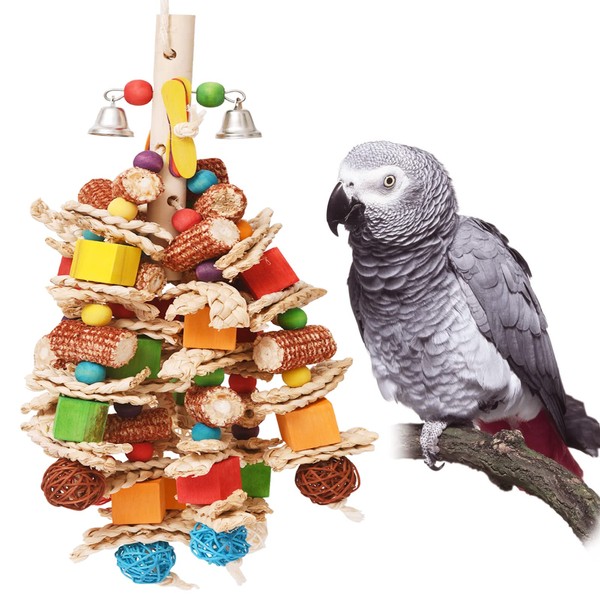 MYMULIKE Parrot Chew Toy for Birds, Large Parrot Toy Natural Wood Chew Toy for Birds, Cockatiels Ara, African Grey Parrots, Multicolour Wooden Block