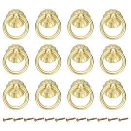 PATIKIL 12Pack Drawer Ring Pull Handles, 1.65" Zinc Alloy Hole Ring Cabinet Knobs with Screws for Cupboard Cabinet Drawer Dresser Closet Door, Matt Copper