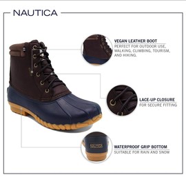 Nautica Mens Channing Waterproof Snow & Rain, Insulated Duck Boot-Big And Tall-Wide Width -Brown/Navy-16
