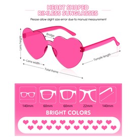 Frienda 20 Pairs Valentine‘s Day Heart Shaped Sunglasses Rimless Candy Color Glasses for Women Men Party Favor