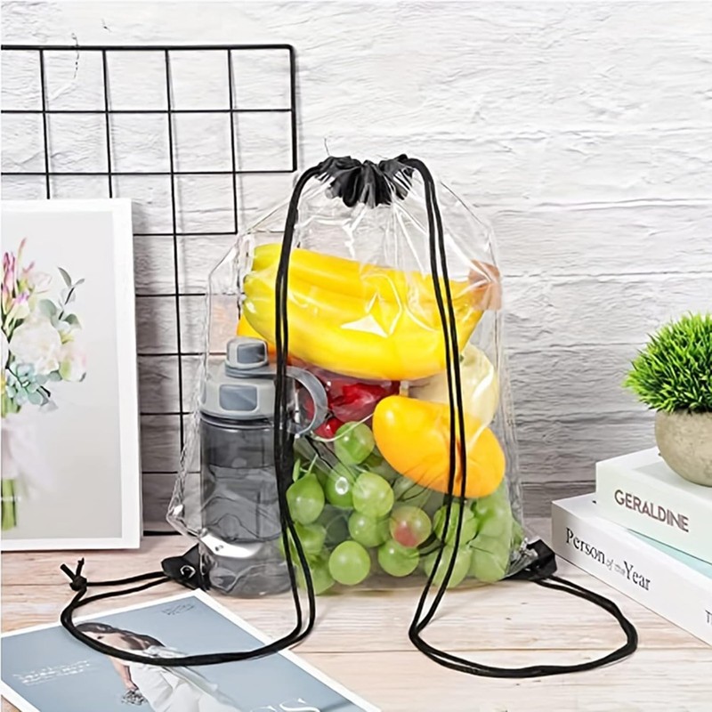 DIFEIUKI Drawstring Backpack, Set of 2, Transparent, PVC, Plastic Bag,