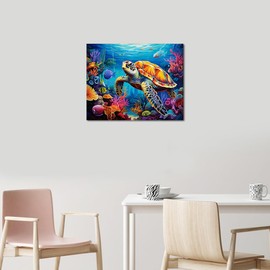 Rebotipy Paint by Numbers Kit for Adults Sea Turtle DIY Paint by Numbers for Adults Marine Organism Oil Painting with Brushes Adult Paint by Number Kits Art Crafts 16x20 in