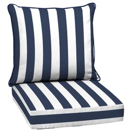 Arden Outdoor Deep Seat Cushion Set, 24 in x 24 in, Weather-Proof, Rain-Proof, Fade Resistant Patio Cushion for Chair, Sofa, and Couch Sapphire Blue Cabana Stripe
