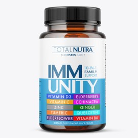 10-In-1 Immune Support Supplement: Immune Boosters for Adults & Kids Daily Immunity Defense with Key Immune System Vitamins Zinc, Vitamin C and D, Plus Elderberry, Quercetin, Echinacea & More, 60 Caps