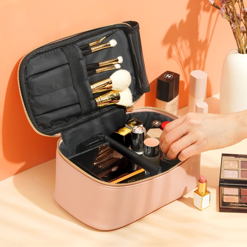 Rownyeon Vanity Pouch, Large Capacity, Cute, Brush Holder, Functional, Ribbon