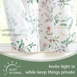 TOPICK Floral Kitchen Curtains Over Sink Farmhouse Linen Tier Curtains 24 Inch Length Cafe Curtains for Living Room Bathroom Cupboard Botanical Small Curtains Rod Pocket 2 Panels Green