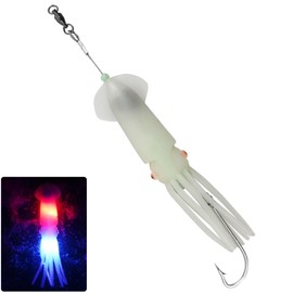 Saltwater Squid Fishing Lure Squid Rigs,LED Fishing Lure Squid Jig 6/0 Trolling Hooks Salmon Halibut Lincod Jig Trolling Lures Deep Drop Light Flasher Mackerel Tuna Striper Lures (Multiple Color)