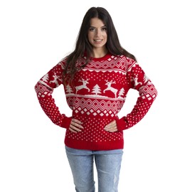 BlauerHafen Women's Christmas Jumper Long Sleeves Knit Crew Neck Christmas Xmas Sweater, red