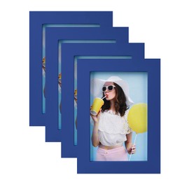 wyooxoo 4x6 Picture Frames Set of 4 Dark blue Solid Wood Photo Frames Colorful Frame with HD Plexiglass, Wall or Tabletop Display