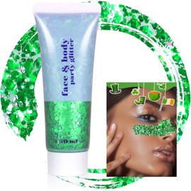Boko - Gel de purpurina corporal de 50 ml, gel de purpurina grueso para el día de San Patricio para el rostro y el cuerpo, brillo de la cara, lentejuelas con purpurina para el día de San Patricio