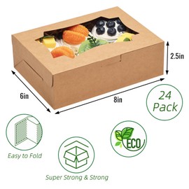 TOMNK 24pcs 8x6x2.5 ​Inches Cookie Boxes, Bakery Boxes with 3 Style Window, Treat Boxes, Pastry Pie Boxes for Chocolate Strawberries, Donuts, Cupcakes, Muffins and Dessert