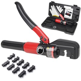 Toscoco Upgraded Hydraulic Crimping Tool for 1/8" 3/16" Stainless Steel Cable Railing Kits, Hand Hydraulic Crimper with Return Spring, Reinforced Unbreakable Head and 9 Pairs Black Oxide Coated Dies