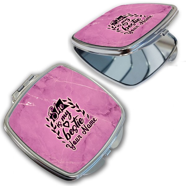 Bleu Reign Compact Personalized Pocket Mirror Custom Name Pink Marble