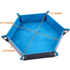SIQUK 4 Pieces Dice Tray Set Foldable Dice Trays Hexagon Dice Rolling Tray PU Leather Dice Holder for Dice Games Like RPG, DND and Other Table Games(Camel, Sky Blue, Black, Gray)