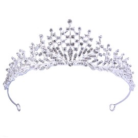 Tiara Hair Accessories, Bridal Tiara, Wedding Headwear, Crystals Princess Crown, for Girls, Women, Wedding, Bridal Crown, Proms, Pageants, Princess, Birthday Party, Christmas (Silver)
