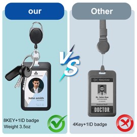 Retractable ID Badge Holder with Breakaway Lanyard, Heavy Duty Badge Reel with Carabiner Clip, Detachable Keychain, Sturdy ID Card Holder for Nurse Officer Teacher Security Staff Women Men