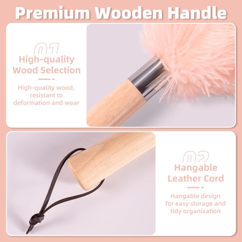 Pink Ostrich Feather Duster with Wooden Handle, 13.5 inch Natural