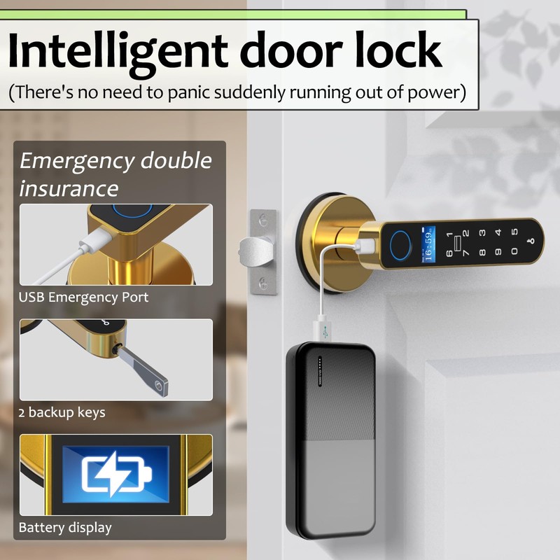 Foxlock Fingerprint Door Lock with Screen, RFID Smart Door Handle