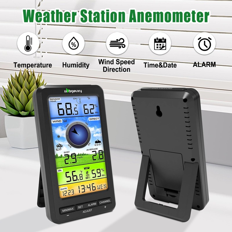 Urageuxy Wireless WiFi Weather Station Anemometer with Solar Wind Speed/Direction,