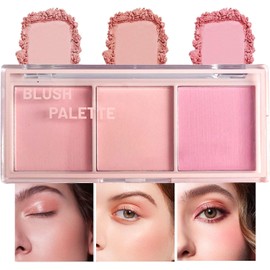 Paleta de Colorete de 3 Colores, Rubor Facial Con Brillo Brillante y Mate, Pincel Incluido, Maquillaje Profesional Para Contorno y Resaltado