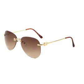 Dweebzilla Bronson Rimless Pilot Aviator Dark Lens Luxury Sunglasses (Gold & Tortoise Frame - Brown Gradient Lenses)