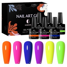 MSRUIOO Neon Gel Nail Polish Set -6 Colors Spring Summer Hot Pink Blue Purple Green Yellow Orange Gel Polish Set Soak Off Gel Nail Kit Manicure DIY Nail Art Salon Home Gift