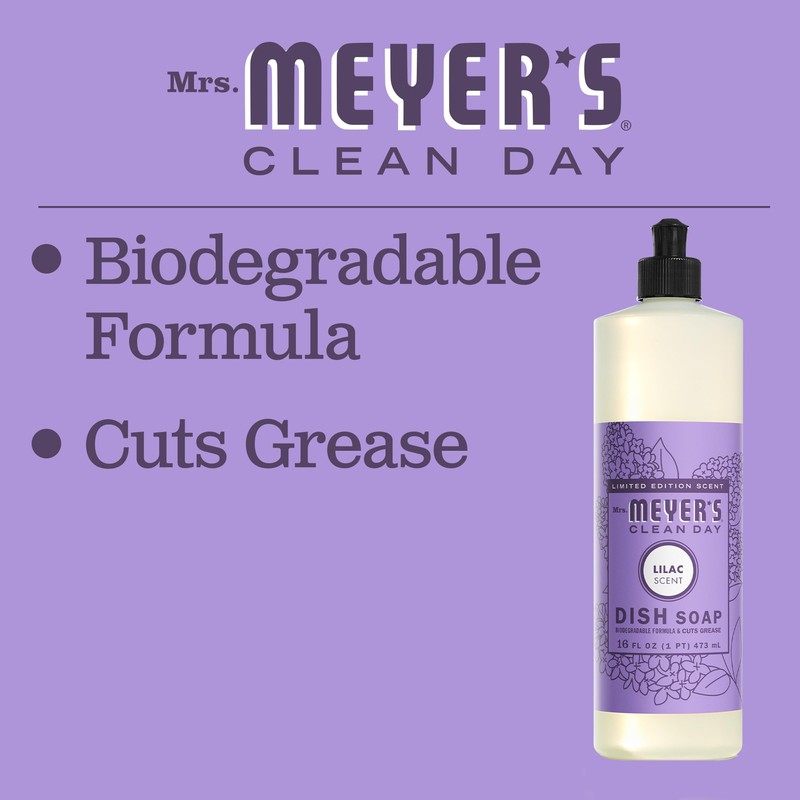 MRS. MEYER'S CLEAN DAY Liquid Dish Soap, Biodegradable Formula, Lilac,