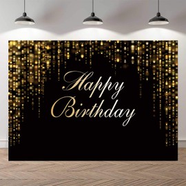 SeekPro 6X4FT Gold Glitter Black Happy Birthday Backdrops Starry Sky Shining Abstract Photo Background Birthday Party Banner Kids Newborn Photography SK3202C