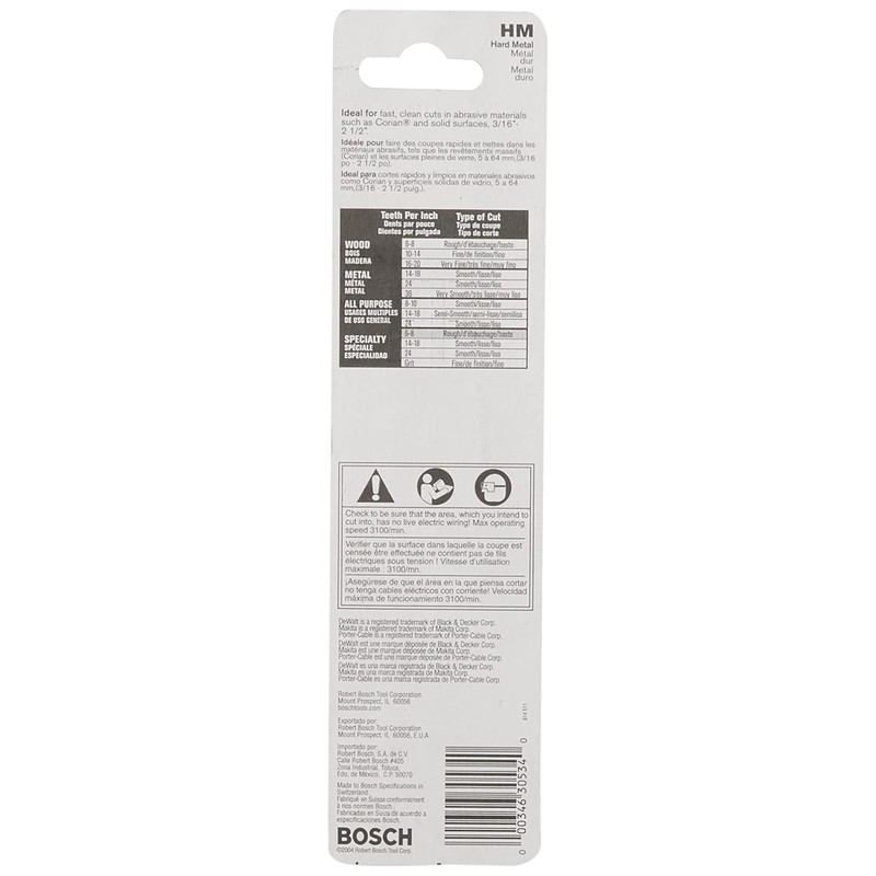 BOSCH T301CHM3 3-Piece 4-5/8 In. 8 TPI Special for Solid