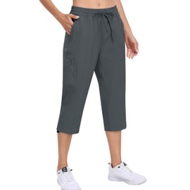 MoFiz Womens Cargo Sweatpants Lightweight Hiking Capris Pants Outdoor Quick Dry Travel Athletic Joggers M Gray-Blue