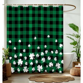 Stanoha Shamrocks St. Patrick's Day Shower Curtain for Bathroom Decor Lucky Spring Irish Green Plaid Curtains Bathtub Cortinas de Baño Cute Decorative Girls Unique Design Pretty Women 72 x72 Inch