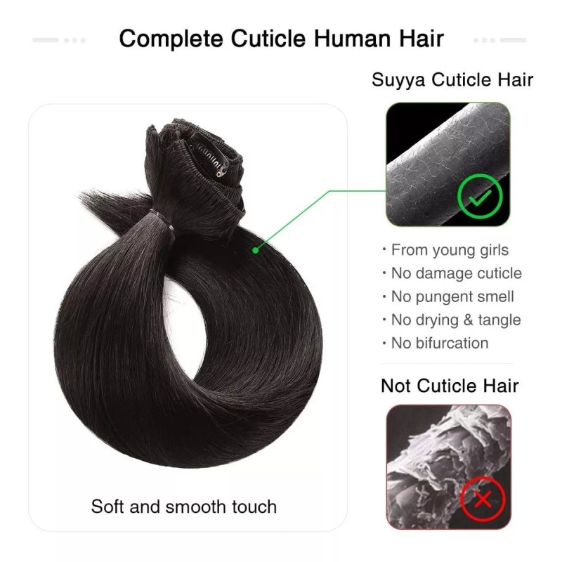 Suyya Extensiones Cabello Humano #1b Off Negro 120g 16in