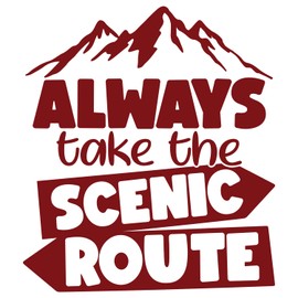 GRAZDesign Wall Sticker Sayings Always Take the Scenic Route, Camping, Camper, Travel for Living Room, Hallway, Indoor and Outdoor Use - 34 x 30 cm / Dark Red