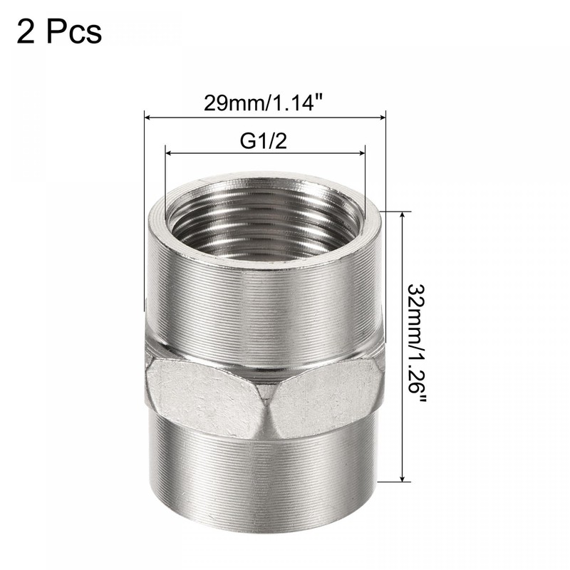 sourcing map Stainless Steel Pipe Fitting G1/2 Female to Female