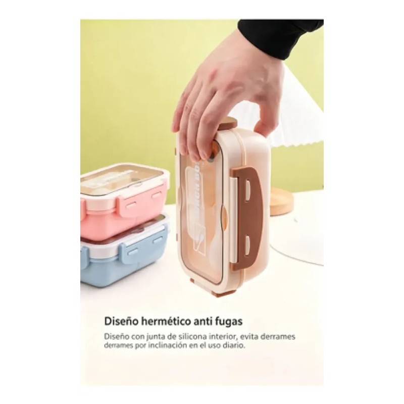 Lonchera Hermética 840 Ml Con Cubiertos Rosa