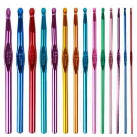 GIRLOOKA Juego de 14 ganchos de ganchillo de aluminio, multicolores, agujas de tejer con mango de aluminio, hilo de 2 a 10 mm