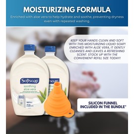 Softsoap Aloe Vera Scent Liquid Hand Soap Refill 50 oz Bundle with Extendable Funnel - Moisturizing Hand Soap for Clean Hands - Easy to Use Refill Solution - Liquid Soap Refill - (3 Items)