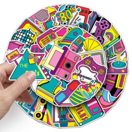 1980s Stickers Pack for Adults, 50 Pcs Retro 80s for Water Bottles, Waterproof Vinyl Vintage 80s Stickers and Decals for Luggage Computer Skateboard Phone Guitar 80s Party Favors