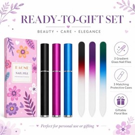 EAONE Crystal Glass Nail File with Case 3 Pack, Double-Sided Etched Fingernail Files for Natural Nails Professional Footnail Care Tool, Stocking Stuff